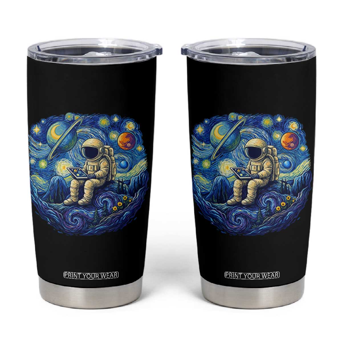 Starry Night Space Bookworm Tumbler Cup Funny Astronaut Reader Gift TS12 Black Print Your Wear