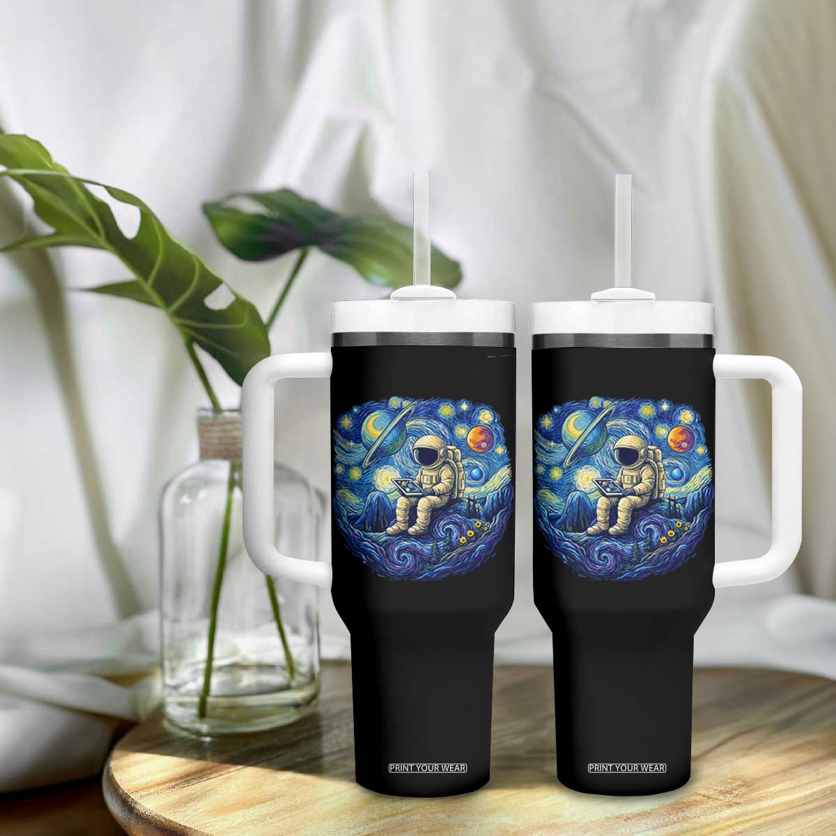 Starry Night Space Bookworm Tumbler With Handle Funny Astronaut Reader Gift TS12 Print Your Wear