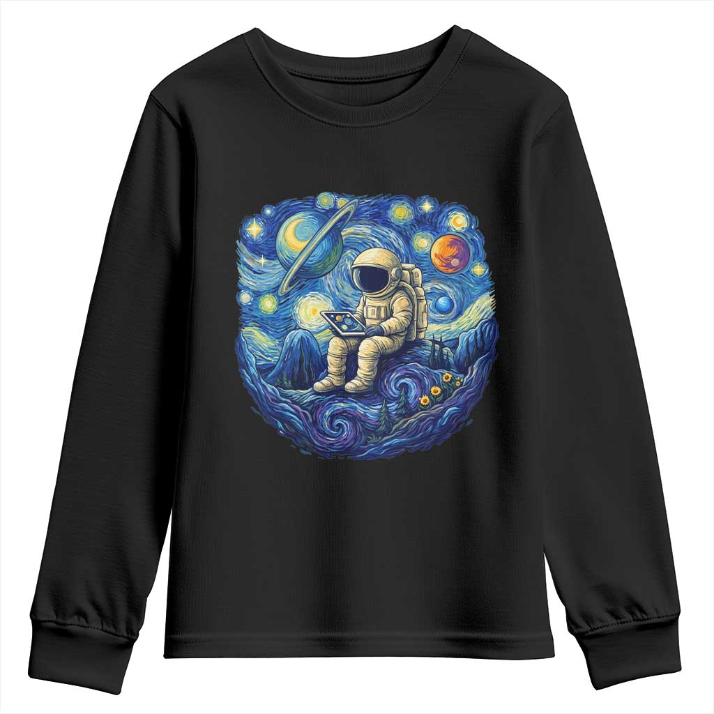 Starry Night Space Bookworm Youth Sweatshirt Funny Astronaut Reader Gift TS12 Black Print Your Wear