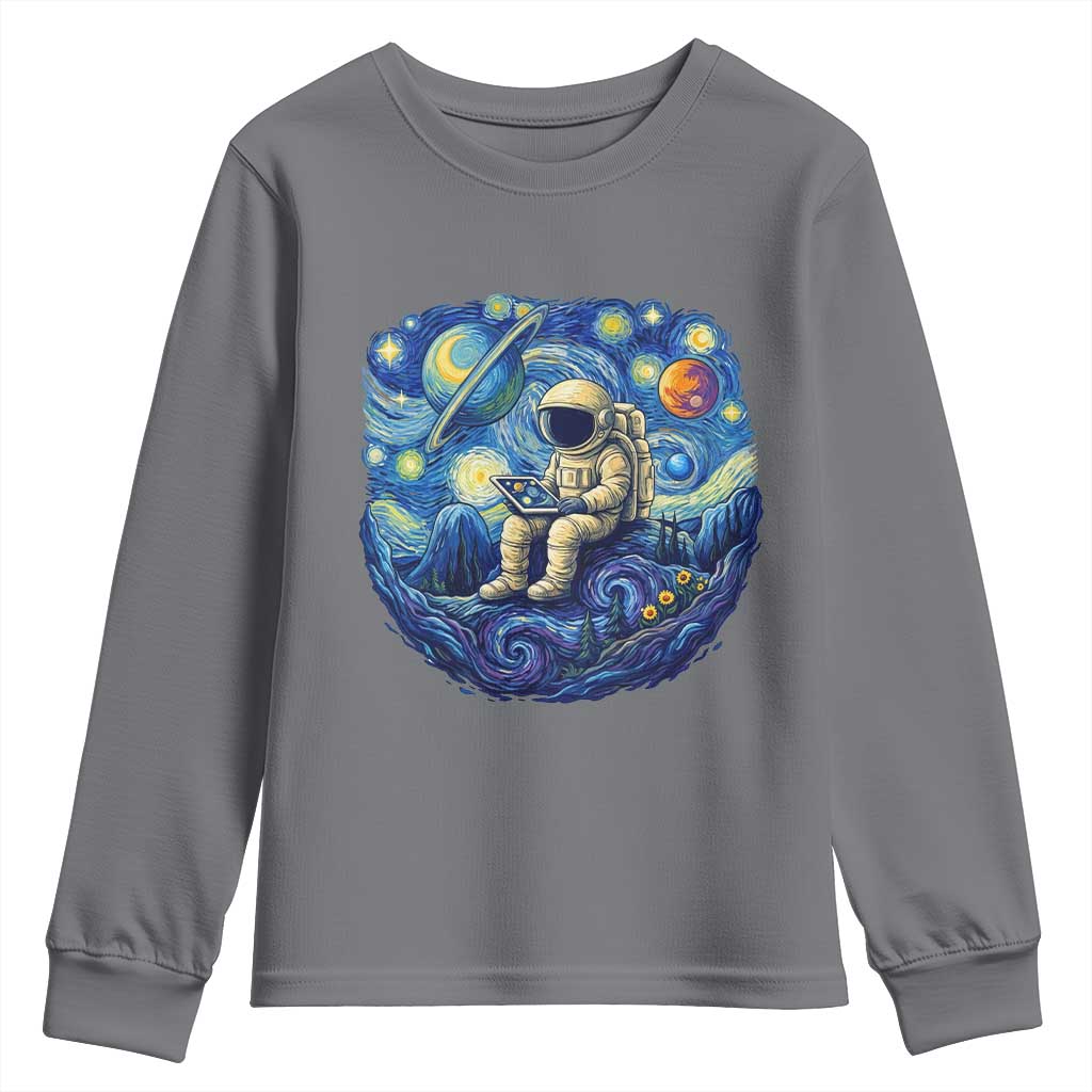 Starry Night Space Bookworm Youth Sweatshirt Funny Astronaut Reader Gift TS12 Charcoal Print Your Wear