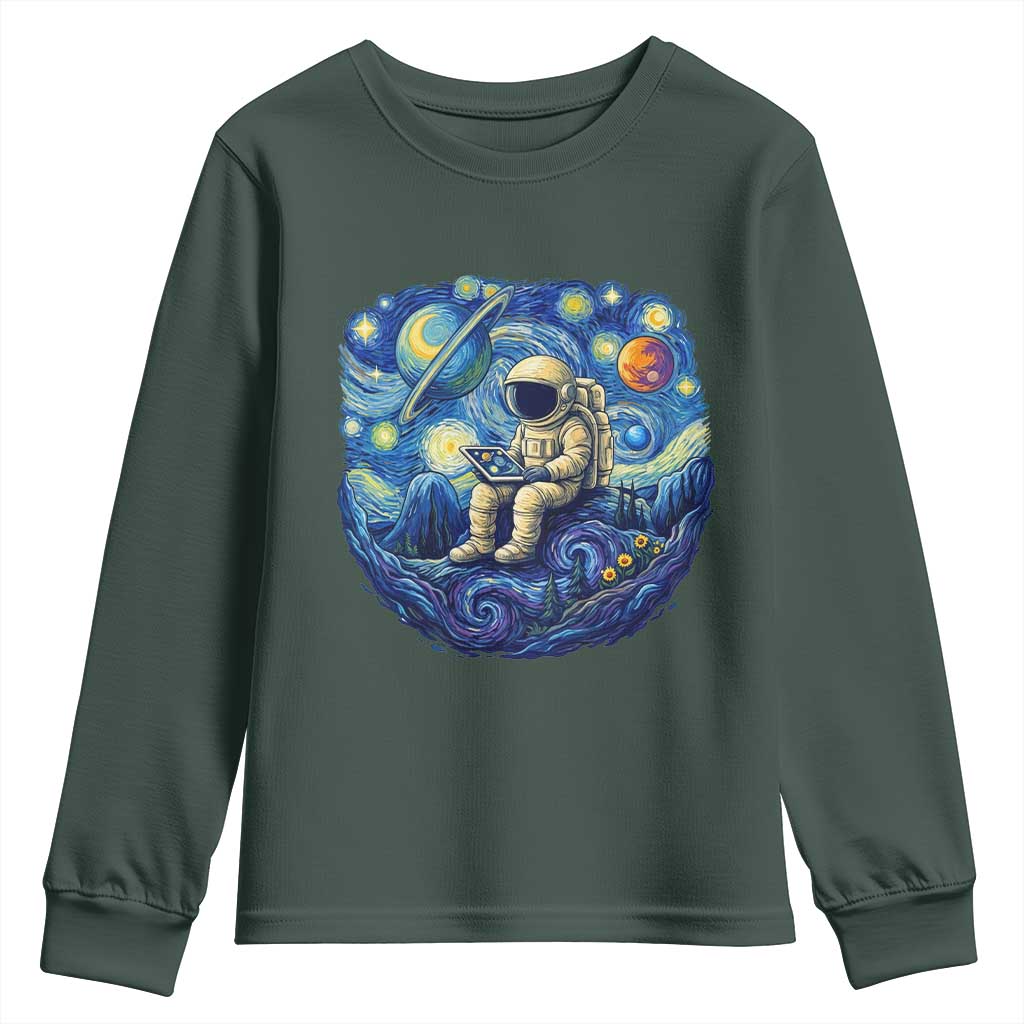 Starry Night Space Bookworm Youth Sweatshirt Funny Astronaut Reader Gift TS12 Dark Forest Green Print Your Wear