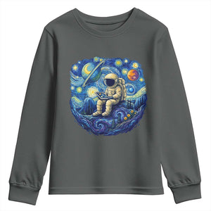 Starry Night Space Bookworm Youth Sweatshirt Funny Astronaut Reader Gift TS12 Dark Heather Print Your Wear