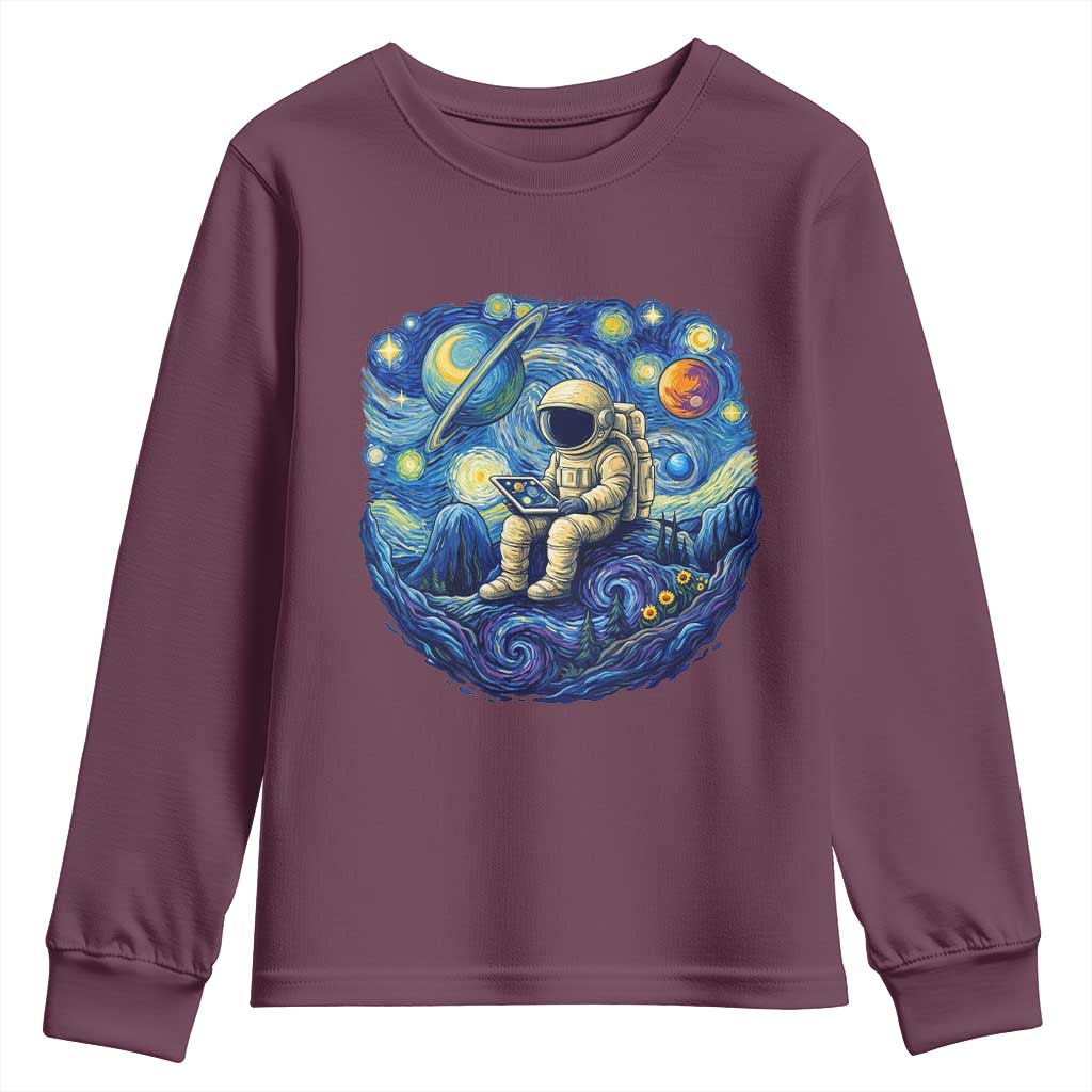 Starry Night Space Bookworm Youth Sweatshirt Funny Astronaut Reader Gift TS12 Maroon Print Your Wear