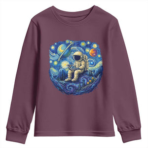 Starry Night Space Bookworm Youth Sweatshirt Funny Astronaut Reader Gift TS12 Maroon Print Your Wear