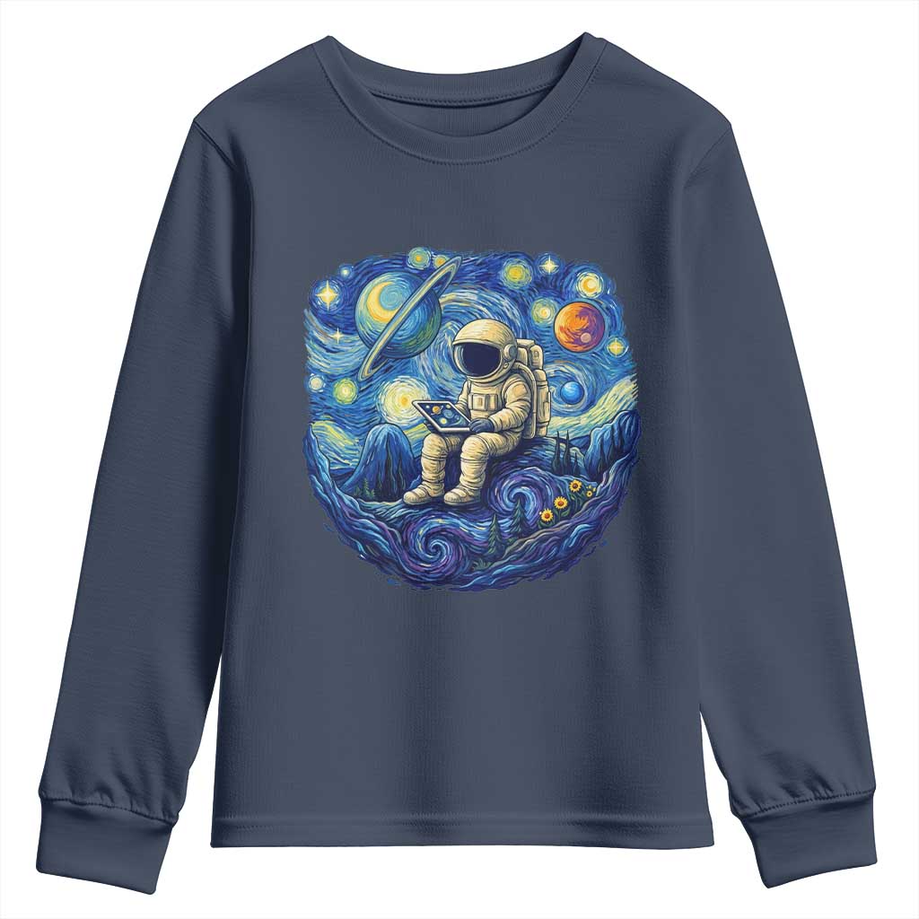 Starry Night Space Bookworm Youth Sweatshirt Funny Astronaut Reader Gift TS12 Navy Print Your Wear