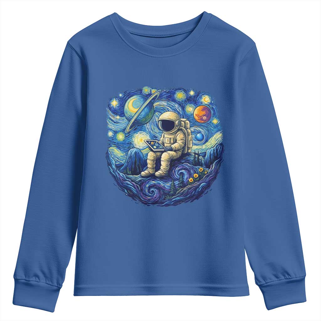 Starry Night Space Bookworm Youth Sweatshirt Funny Astronaut Reader Gift TS12 Royal Blue Print Your Wear