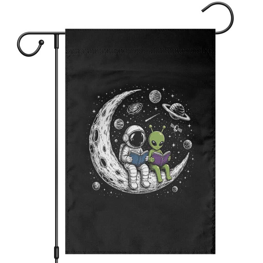 Funny Bookworm In Space Garden Flag Cute Astronaut And Alien Reading TS12 Black Print Your Wear