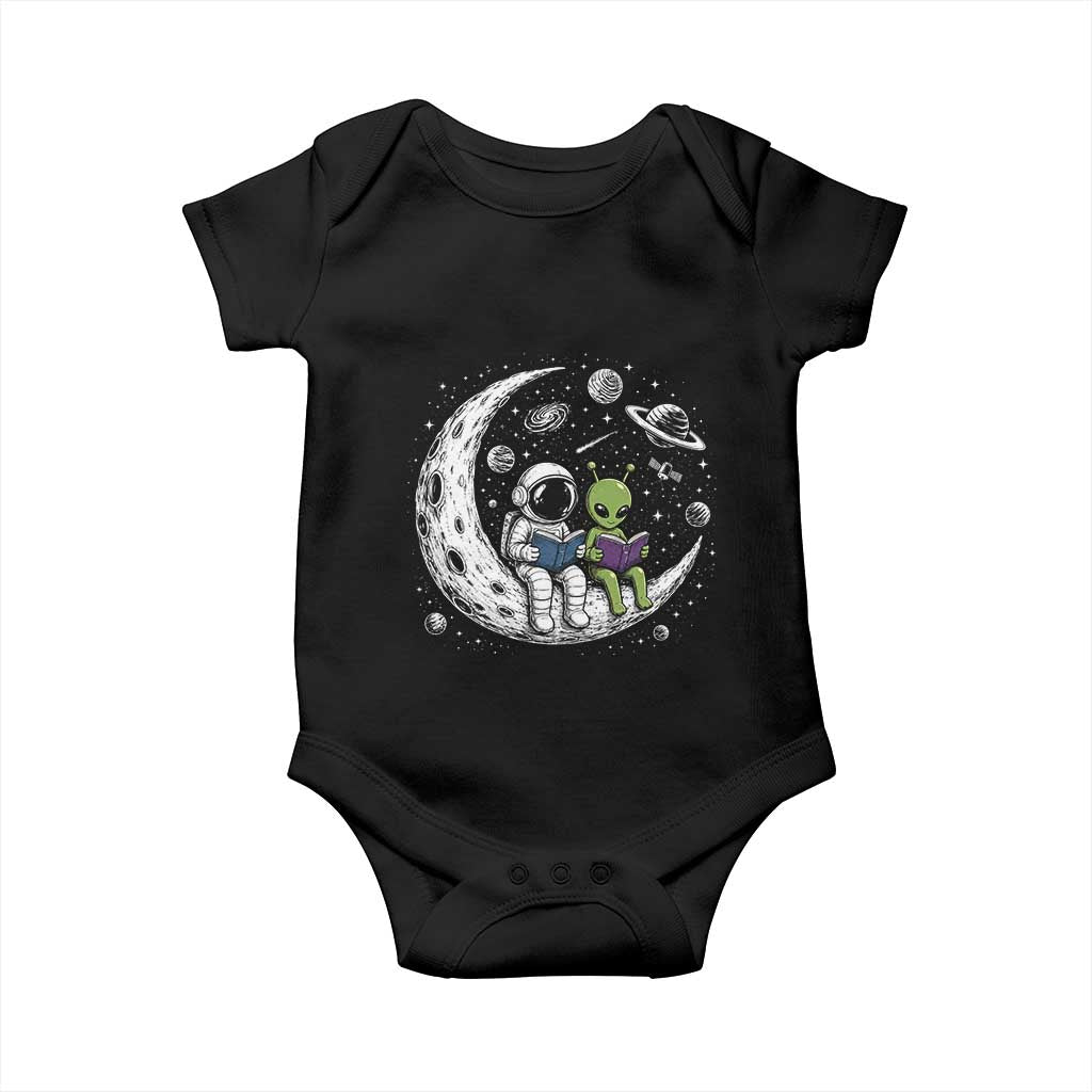 Funny Bookworm In Space Baby Onesie Cute Astronaut And Alien Reading TS12 Black Print Your Wear