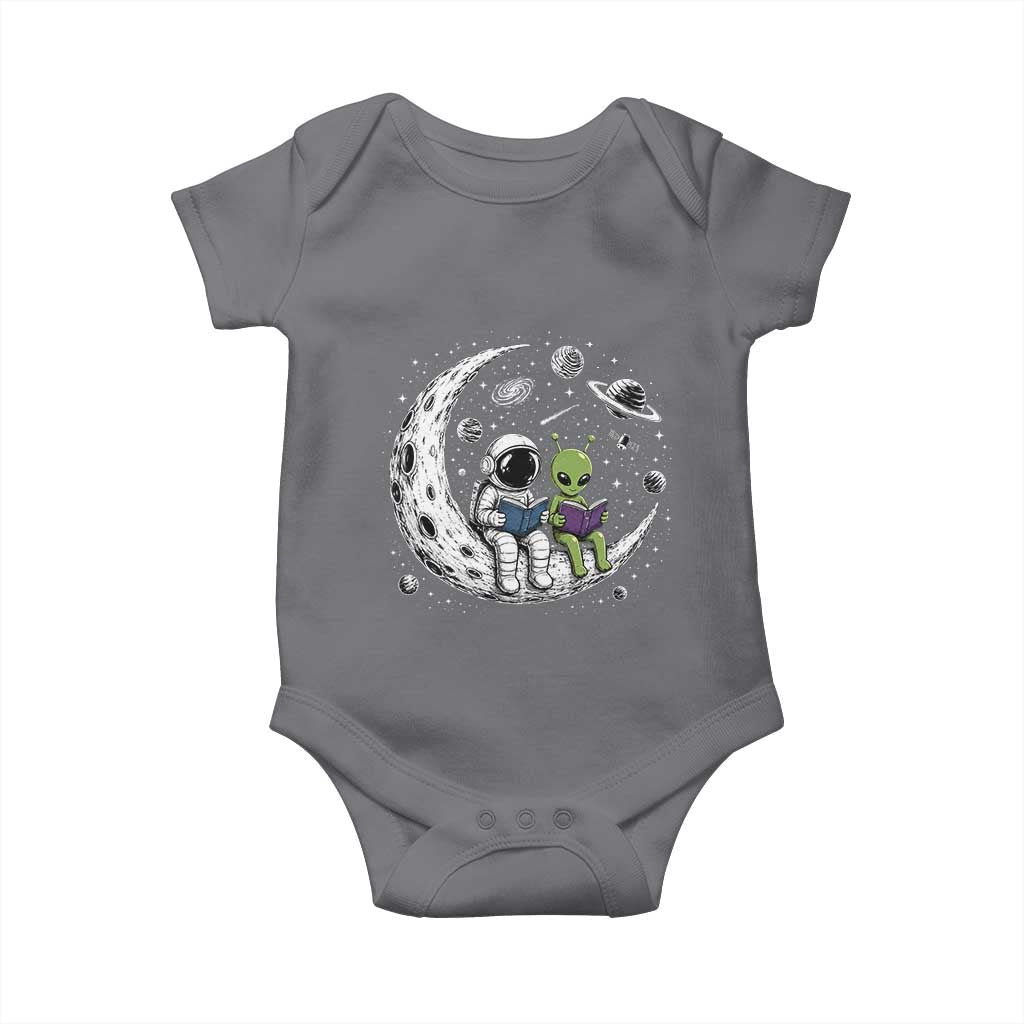 Funny Bookworm In Space Baby Onesie Cute Astronaut And Alien Reading TS12 Charcoal Print Your Wear
