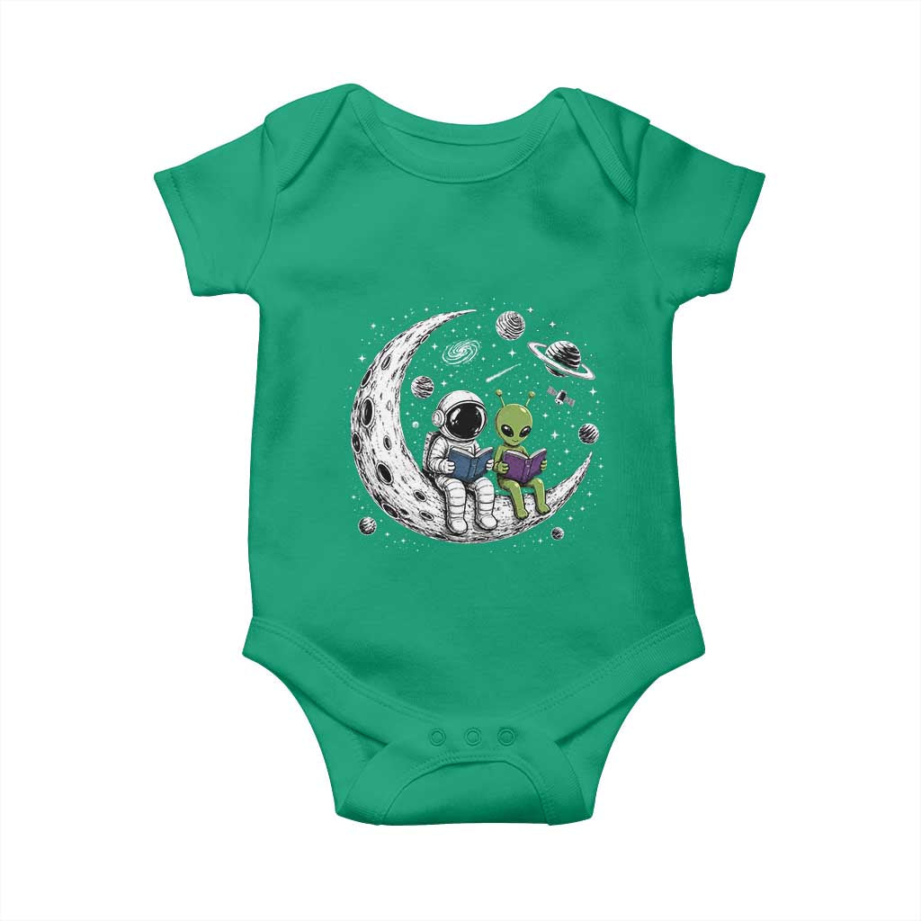 Funny Bookworm In Space Baby Onesie Cute Astronaut And Alien Reading TS12 Irish Green Print Your Wear