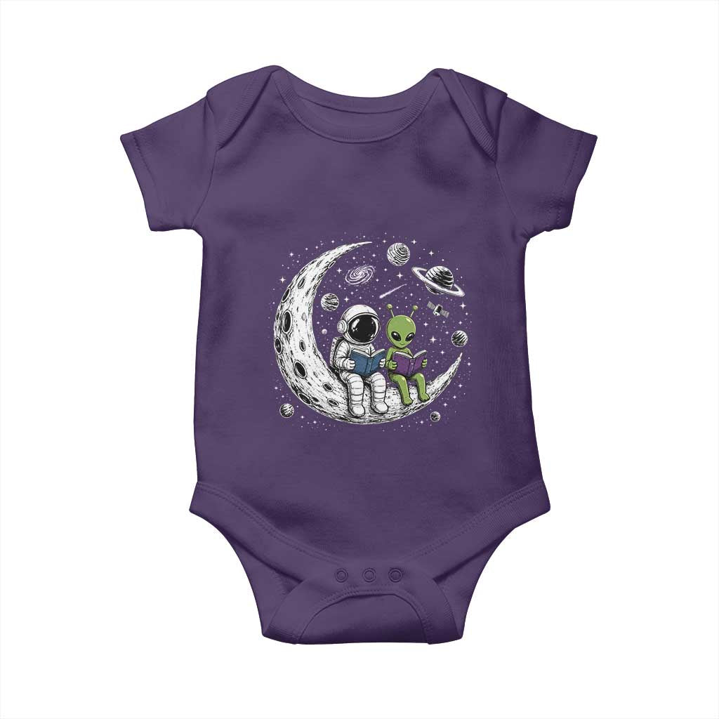 Funny Bookworm In Space Baby Onesie Cute Astronaut And Alien Reading TS12 Purple Print Your Wear