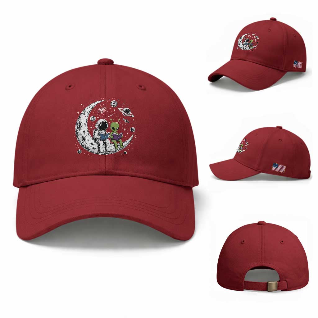 Funny Bookworm In Space Baseball Cap Cute Astronaut And Alien Reading TS12 Baseball Cap Universal Fit Cherry Red Print Your Wear