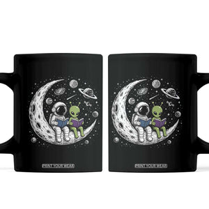 Funny Bookworm In Space Coffee Mug Cute Astronaut And Alien Reading TS12 Black Print Your Wear