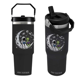 Funny Bookworm In Space Flip Straw Tumbler Cute Astronaut And Alien Reading TS12 One Size: 30 oz Black Print Your Wear