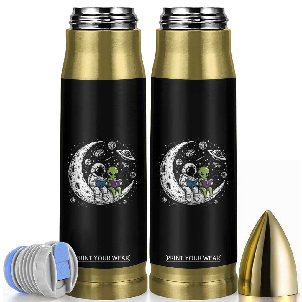 Funny Bookworm In Space Bullet Tumbler Cute Astronaut And Alien Reading TS12 Black Print Your Wear