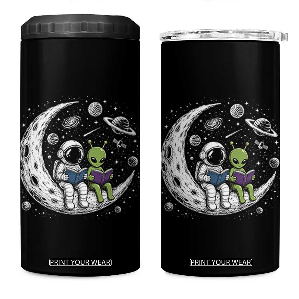 Funny Bookworm In Space 4 in 1 Can Cooler Tumbler Cute Astronaut And Alien Reading TS12 One Size: 16 oz Black Print Your Wear
