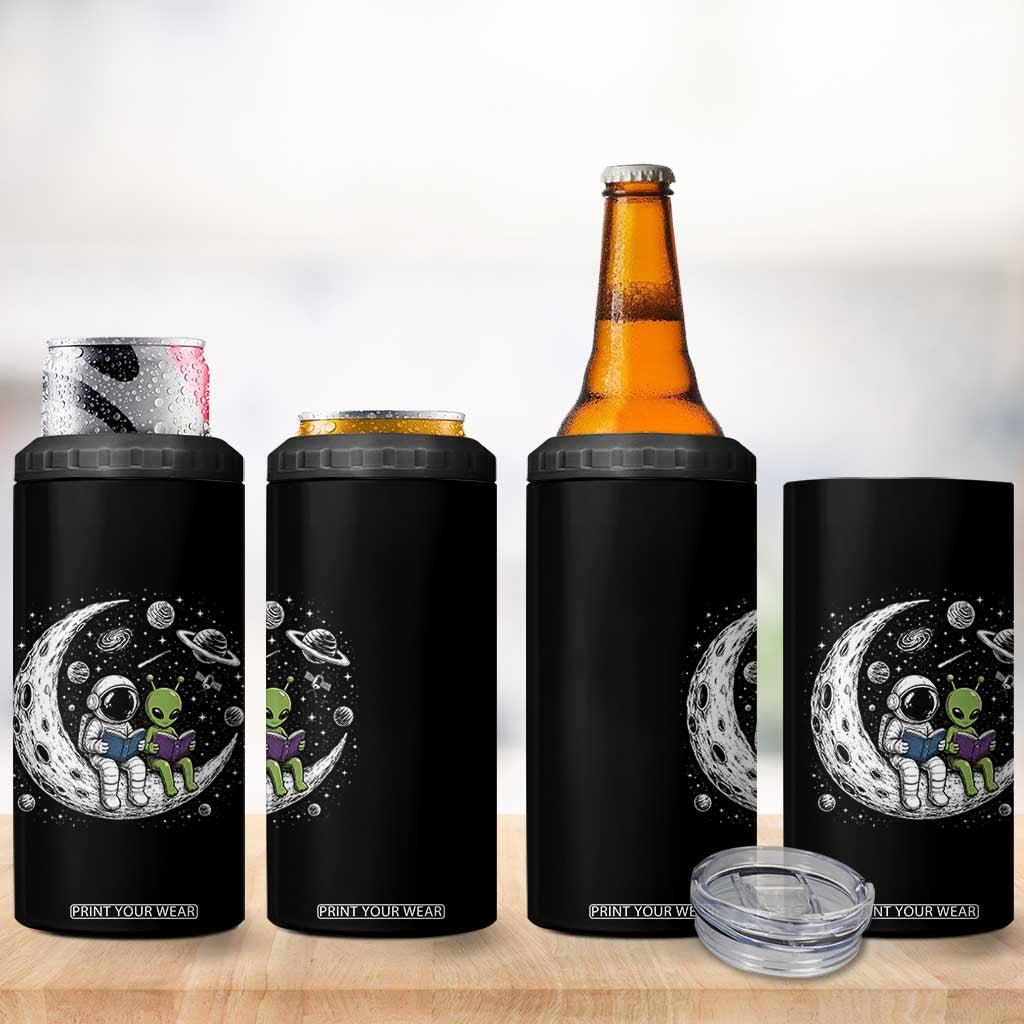 Funny Bookworm In Space 4 in 1 Can Cooler Tumbler Cute Astronaut And Alien Reading TS12 Print Your Wear