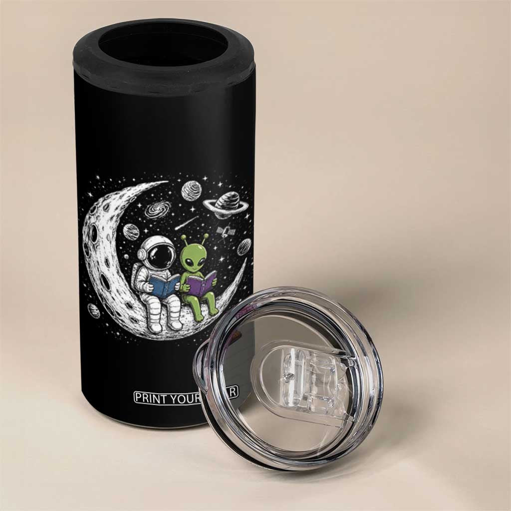 Funny Bookworm In Space 4 in 1 Can Cooler Tumbler Cute Astronaut And Alien Reading TS12 Print Your Wear