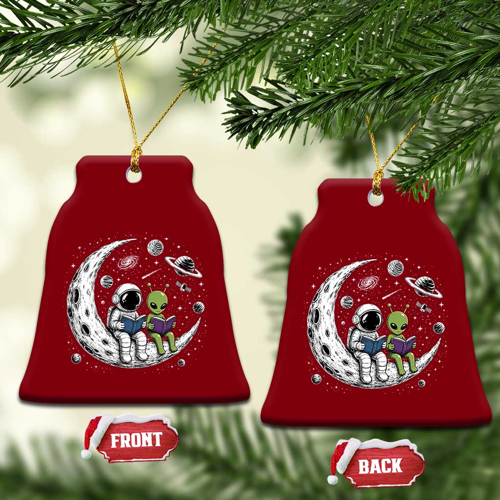 Funny Bookworm In Space Ceramic Ornament Cute Astronaut And Alien Reading TS12 Print Your Wear