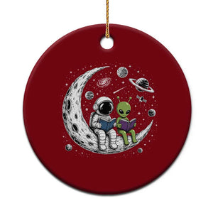 Funny Bookworm In Space Ceramic Ornament Cute Astronaut And Alien Reading TS12 1pc Red Print Your Wear