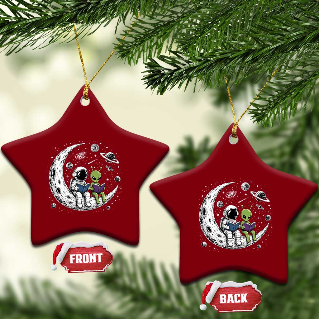 Funny Bookworm In Space Ceramic Ornament Cute Astronaut And Alien Reading TS12 Print Your Wear