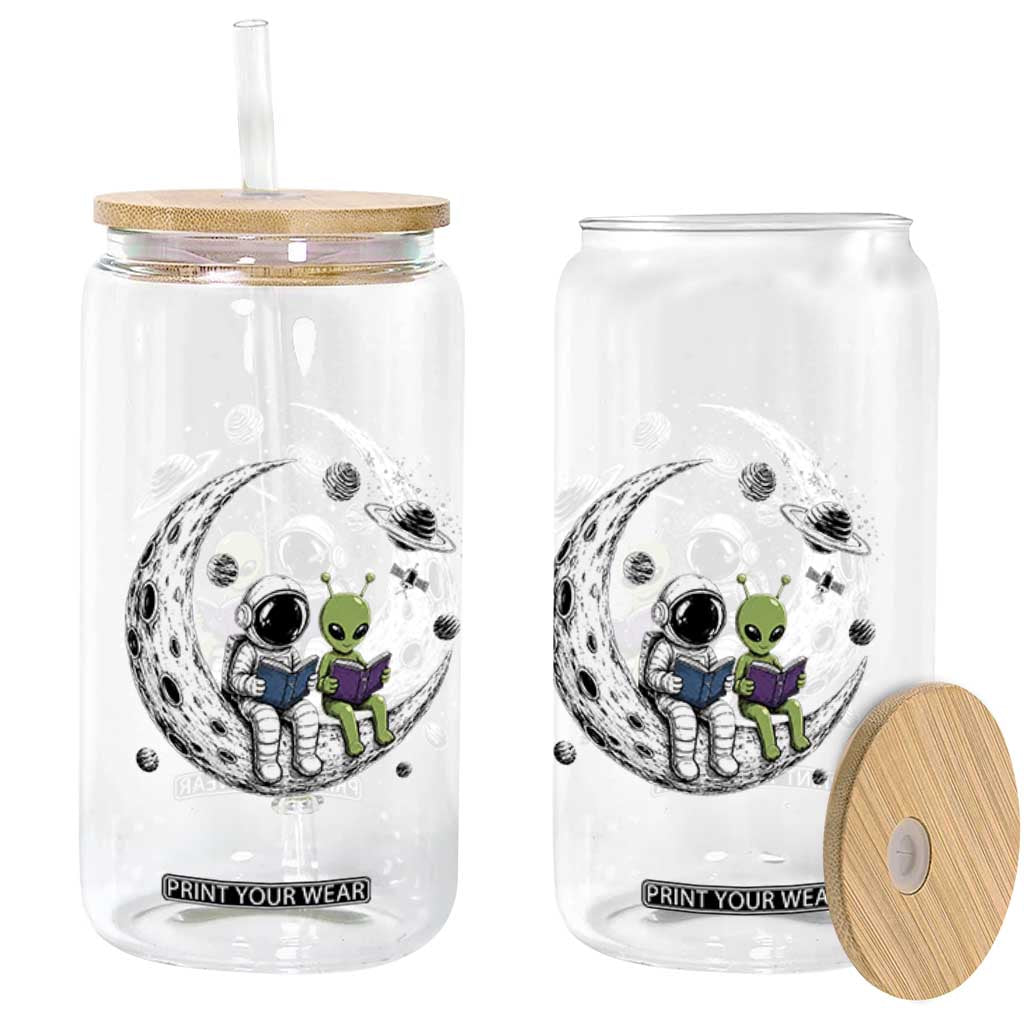 Funny Bookworm In Space Glass Can Cute Astronaut And Alien Reading TS12 Print Your Wear