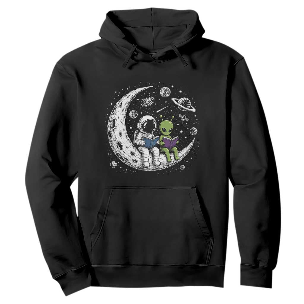 Funny Bookworm In Space Hoodie Cute Astronaut And Alien Reading TS12 Black Print Your Wear