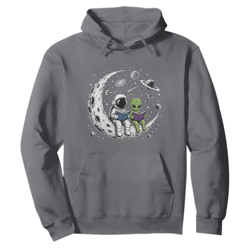 Funny Bookworm In Space Hoodie Cute Astronaut And Alien Reading TS12 Charcoal Print Your Wear