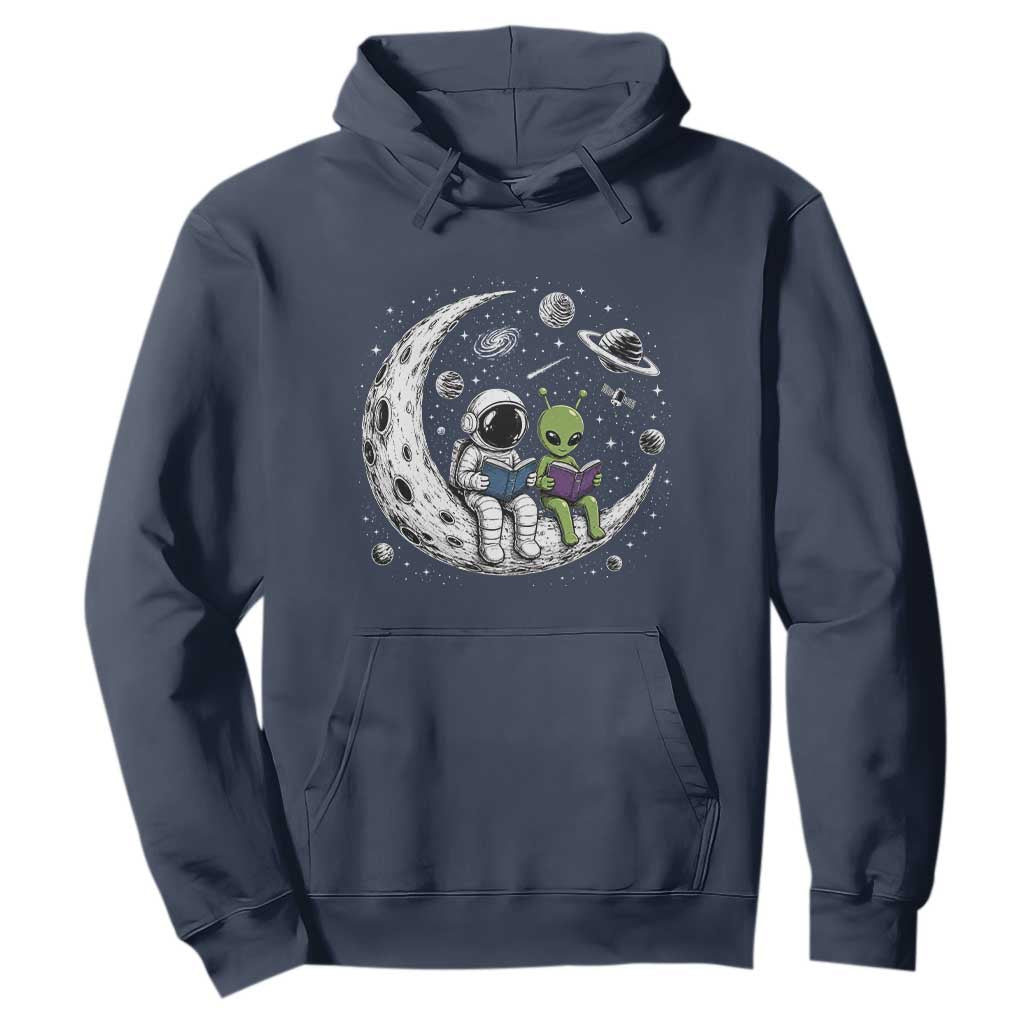 Funny Bookworm In Space Hoodie Cute Astronaut And Alien Reading TS12 Navy Print Your Wear