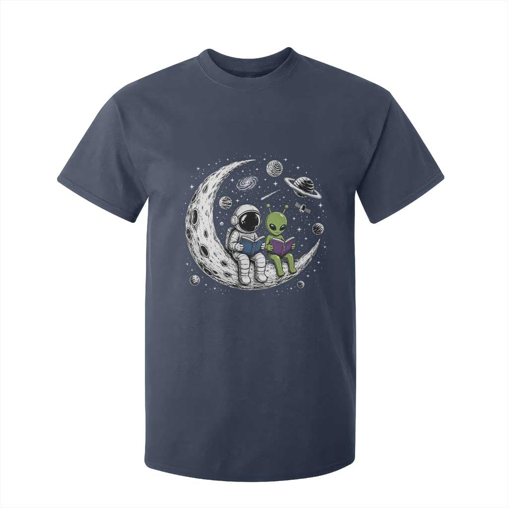 Funny Bookworm In Space T Shirt For Kid Cute Astronaut And Alien Reading TS12 Navy Print Your Wear