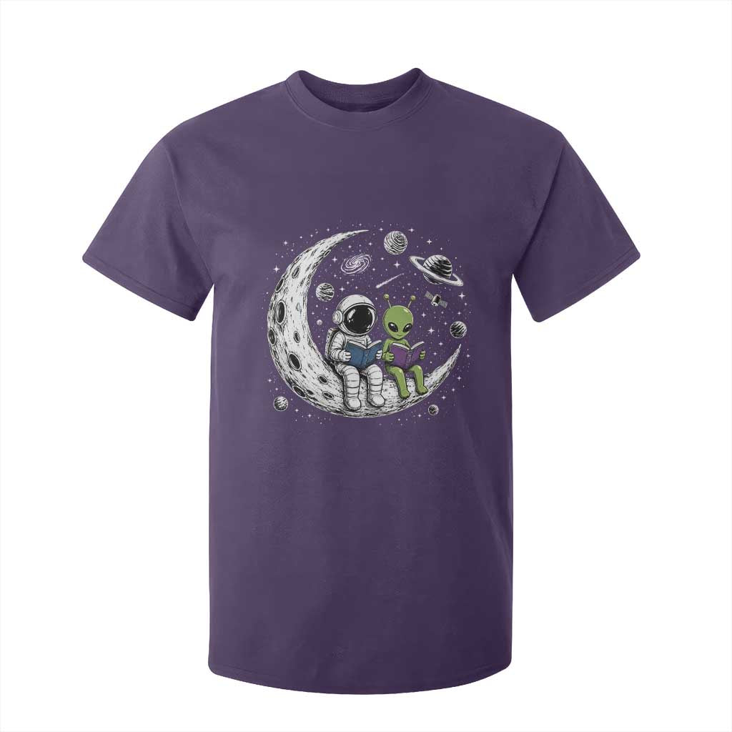 Funny Bookworm In Space T Shirt For Kid Cute Astronaut And Alien Reading TS12 Purple Print Your Wear