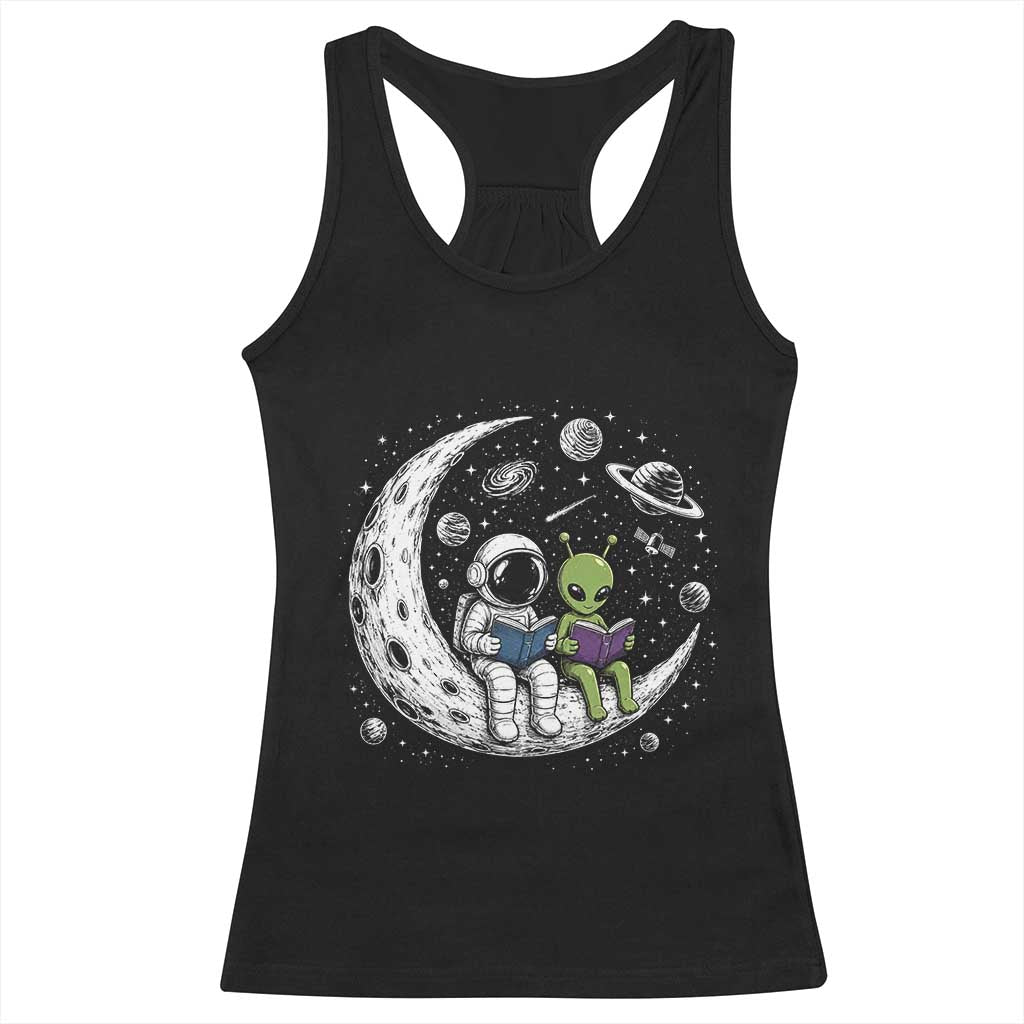 Funny Bookworm In Space Racerback Tank Top Cute Astronaut And Alien Reading TS12 Black Print Your Wear