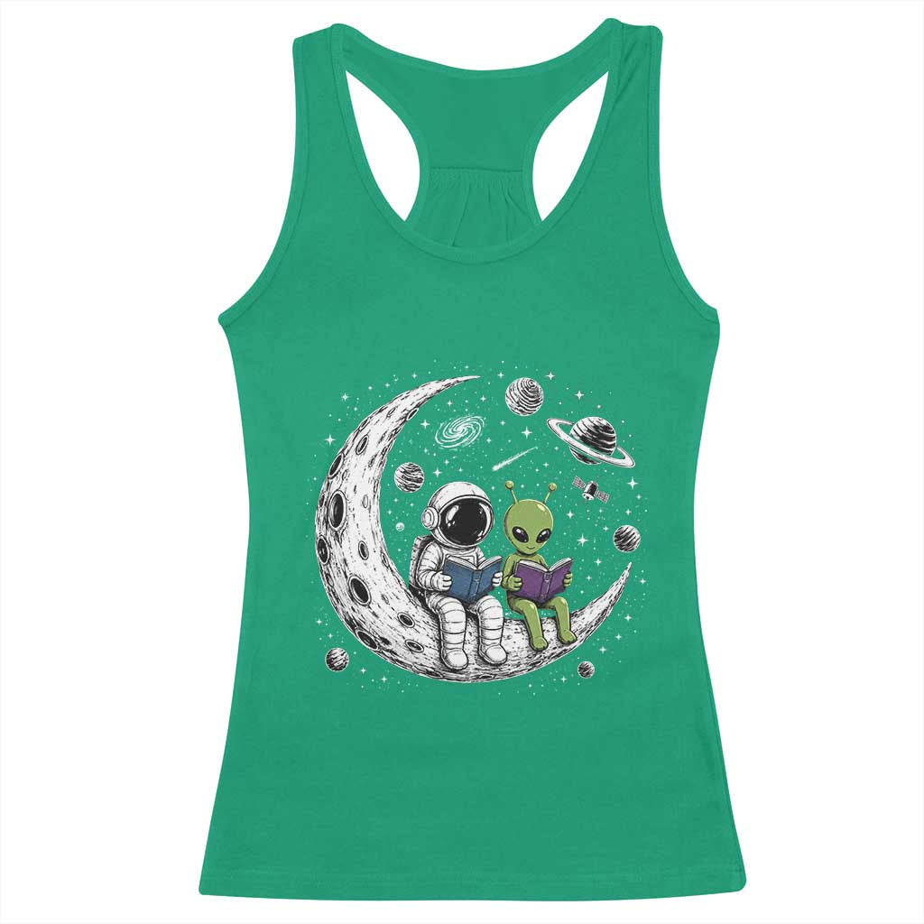 Funny Bookworm In Space Racerback Tank Top Cute Astronaut And Alien Reading TS12 Irish Green Print Your Wear