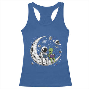 Funny Bookworm In Space Racerback Tank Top Cute Astronaut And Alien Reading TS12 Royal Blue Print Your Wear