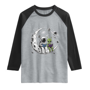 Funny Bookworm In Space Raglan Shirt Cute Astronaut And Alien Reading TS12 Heather Gray Black Print Your Wear