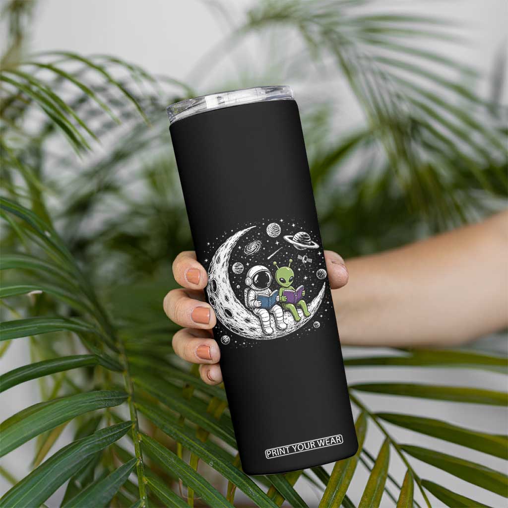Funny Bookworm In Space Skinny Tumbler Cute Astronaut And Alien Reading TS12 Print Your Wear