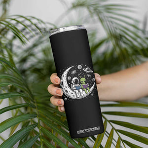 Funny Bookworm In Space Skinny Tumbler Cute Astronaut And Alien Reading TS12 Print Your Wear