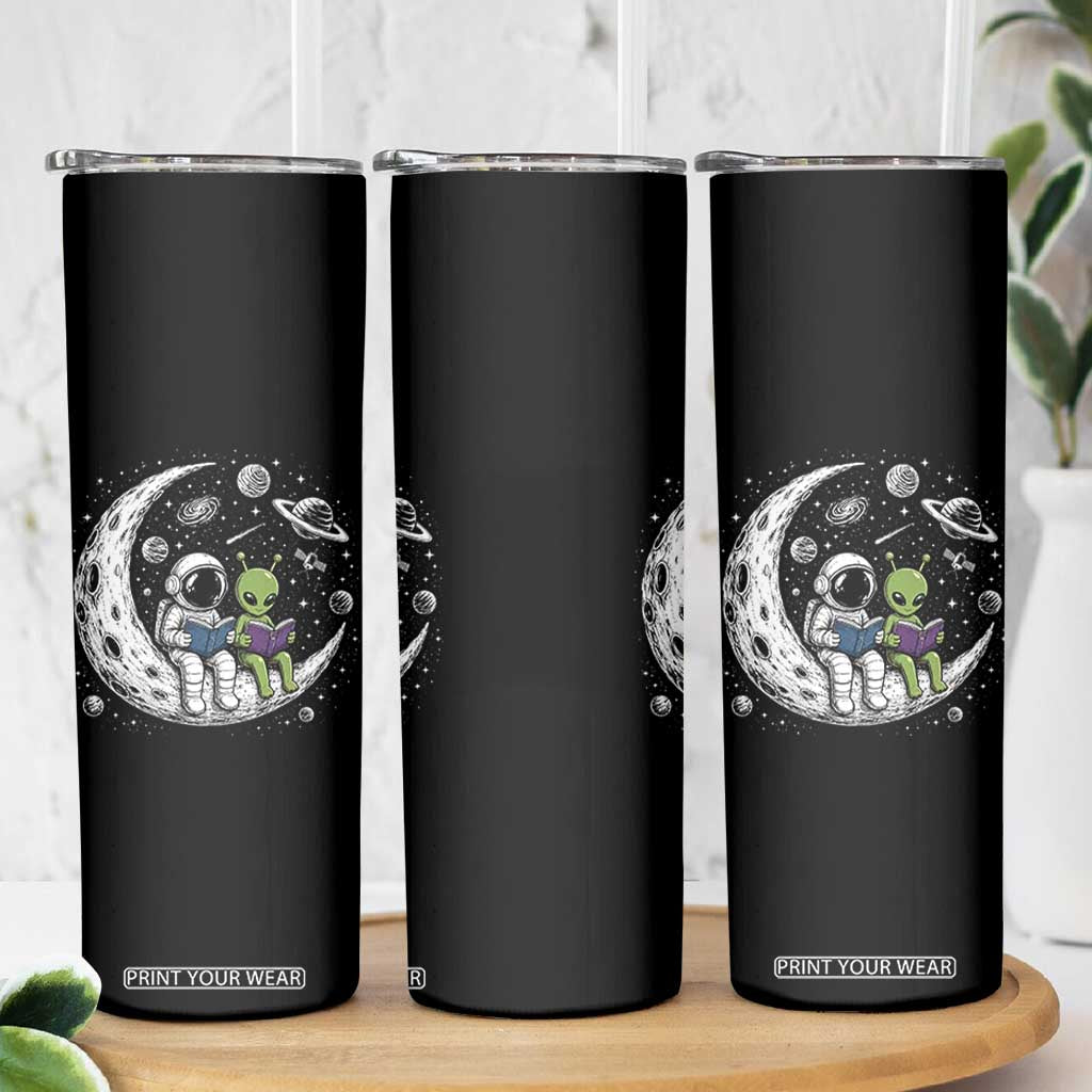 Funny Bookworm In Space Skinny Tumbler Cute Astronaut And Alien Reading TS12 Print Your Wear