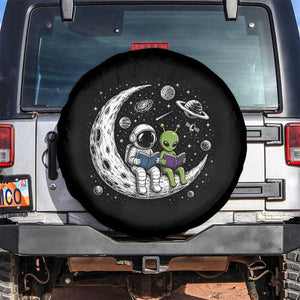 Funny Bookworm In Space Spare Tire Cover Cute Astronaut And Alien Reading TS12 No hole Black Print Your Wear