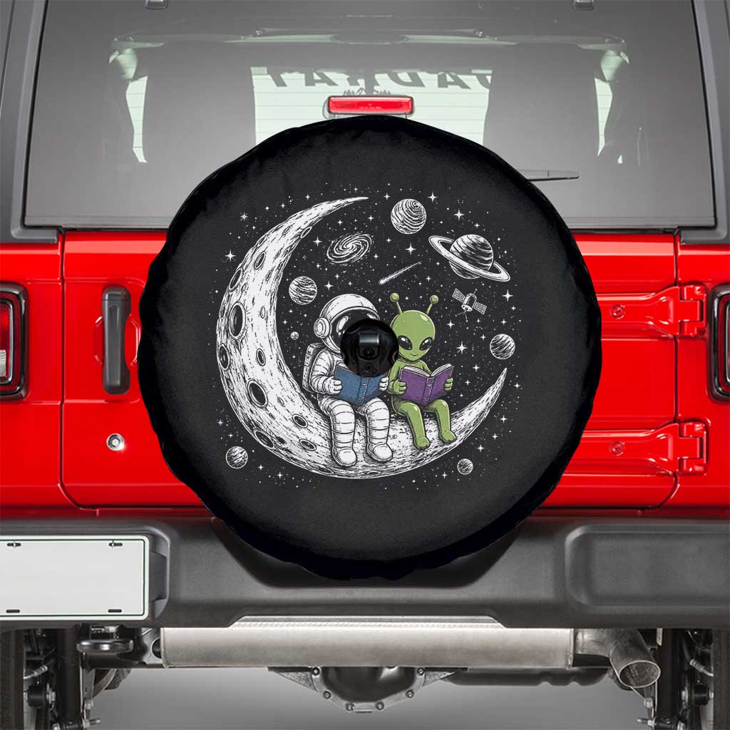 Funny Bookworm In Space Spare Tire Cover Cute Astronaut And Alien Reading TS12 Black Print Your Wear