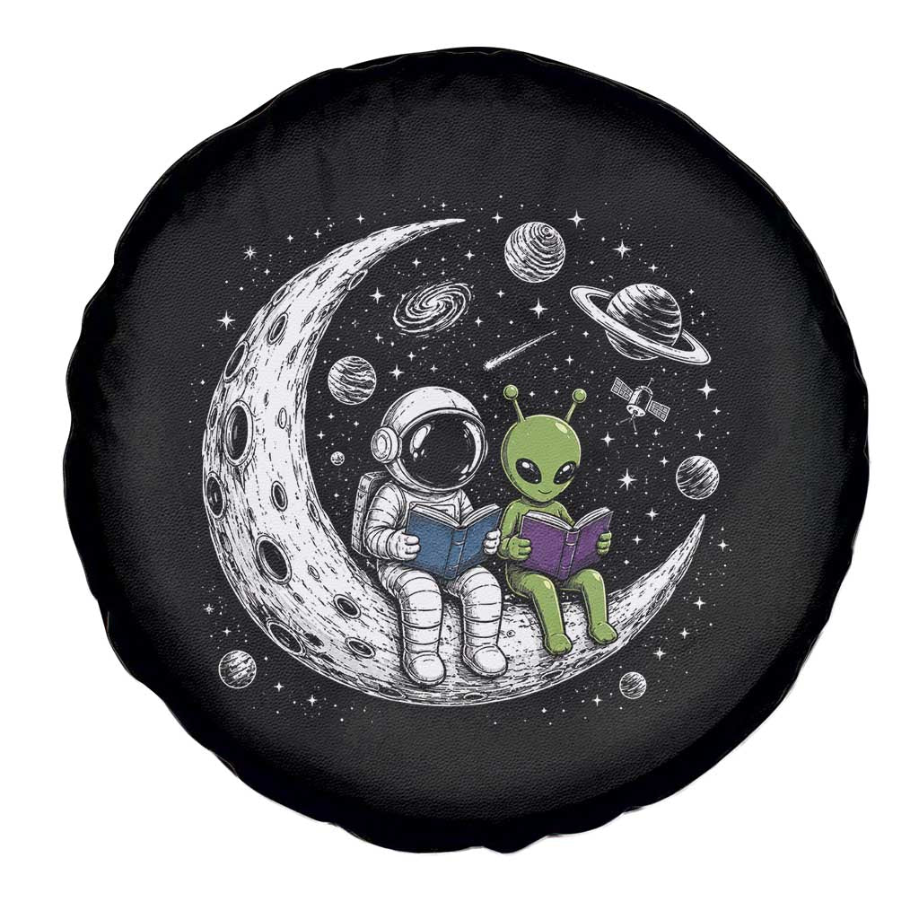Funny Bookworm In Space Spare Tire Cover Cute Astronaut And Alien Reading TS12 Print Your Wear
