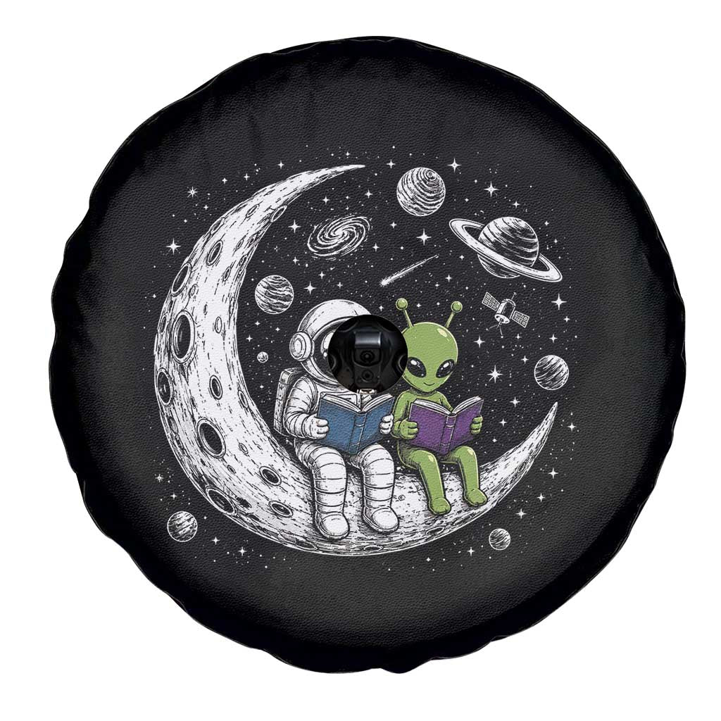 Funny Bookworm In Space Spare Tire Cover Cute Astronaut And Alien Reading TS12 Print Your Wear