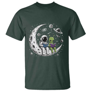 Funny Bookworm In Space T Shirt Cute Astronaut And Alien Reading TS12 Dark Forest Green Print Your Wear