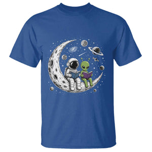 Funny Bookworm In Space T Shirt Cute Astronaut And Alien Reading TS12 Royal Blue Print Your Wear