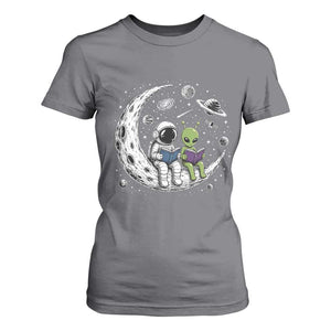 Funny Bookworm In Space T Shirt For Women Cute Astronaut And Alien Reading TS12 Charcoal Print Your Wear