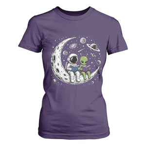 Funny Bookworm In Space T Shirt For Women Cute Astronaut And Alien Reading TS12 Purple Print Your Wear