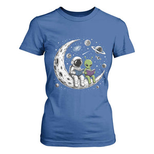 Funny Bookworm In Space T Shirt For Women Cute Astronaut And Alien Reading TS12 Royal Blue Print Your Wear