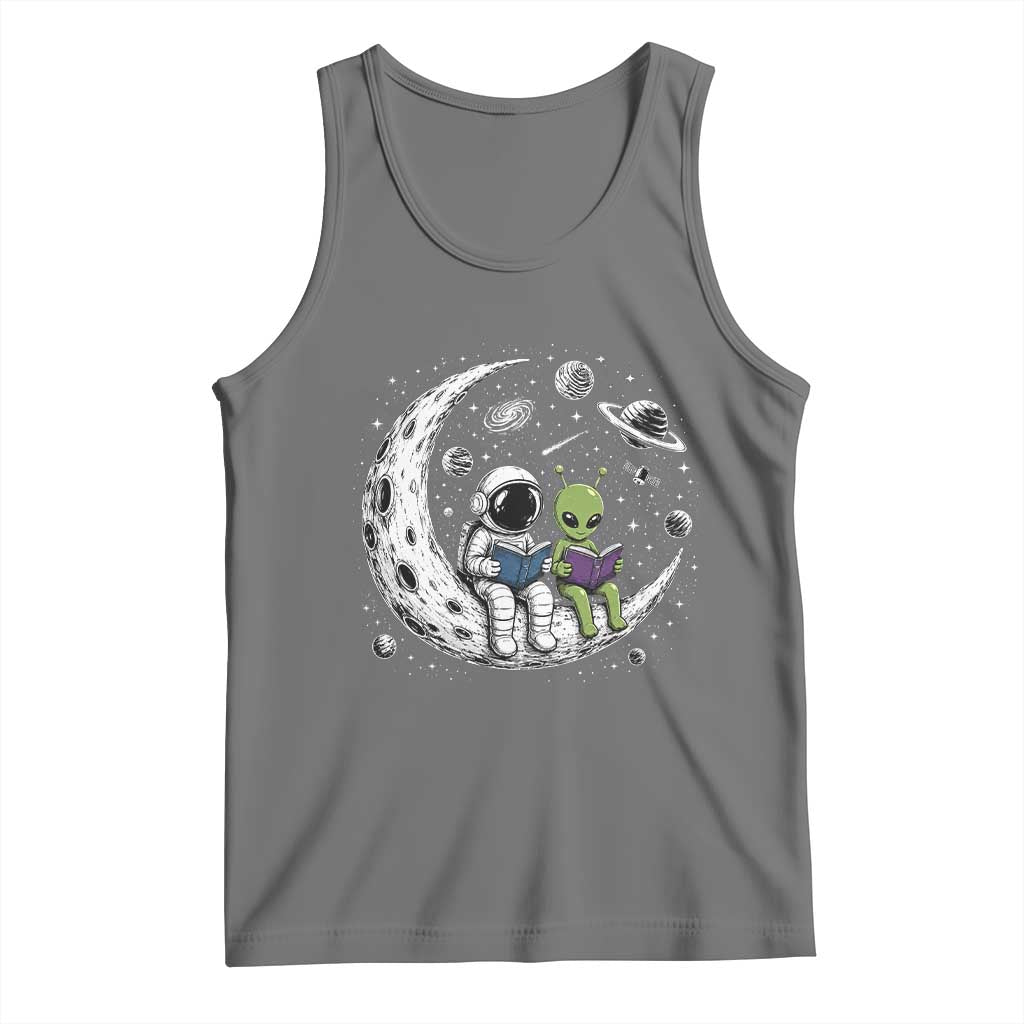 Funny Bookworm In Space Tank Top Cute Astronaut And Alien Reading TS12 Black Heather Print Your Wear