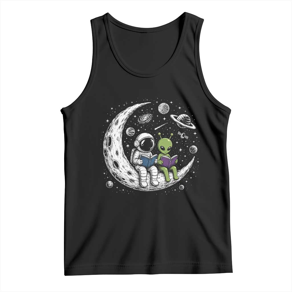 Funny Bookworm In Space Tank Top Cute Astronaut And Alien Reading TS12 Black Print Your Wear