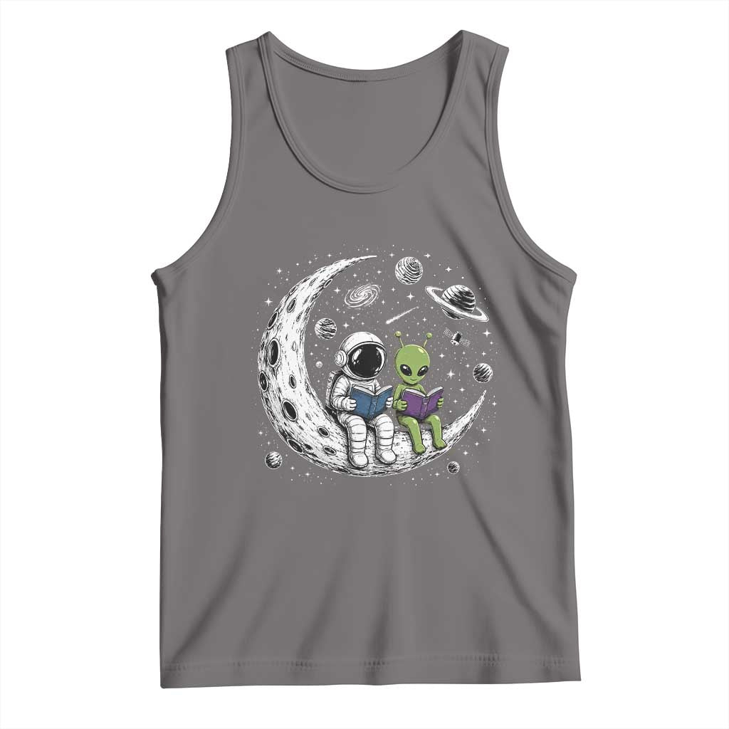 Funny Bookworm In Space Tank Top Cute Astronaut And Alien Reading TS12 Deep Heather Print Your Wear